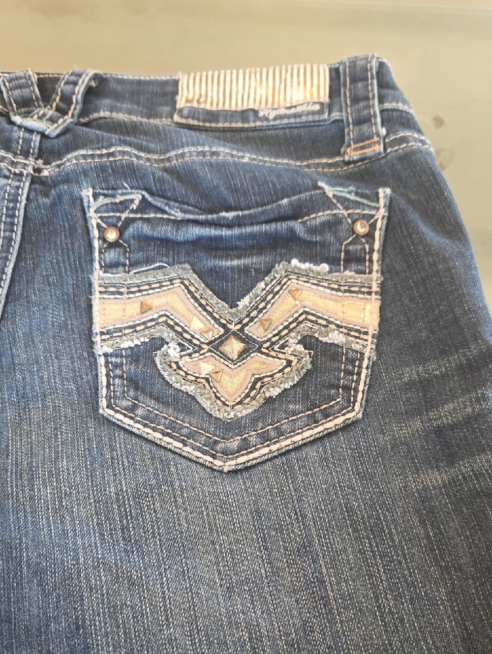 Hydraulic Dark Blue Boot Cut Jeans with Pink Accent Embroidery